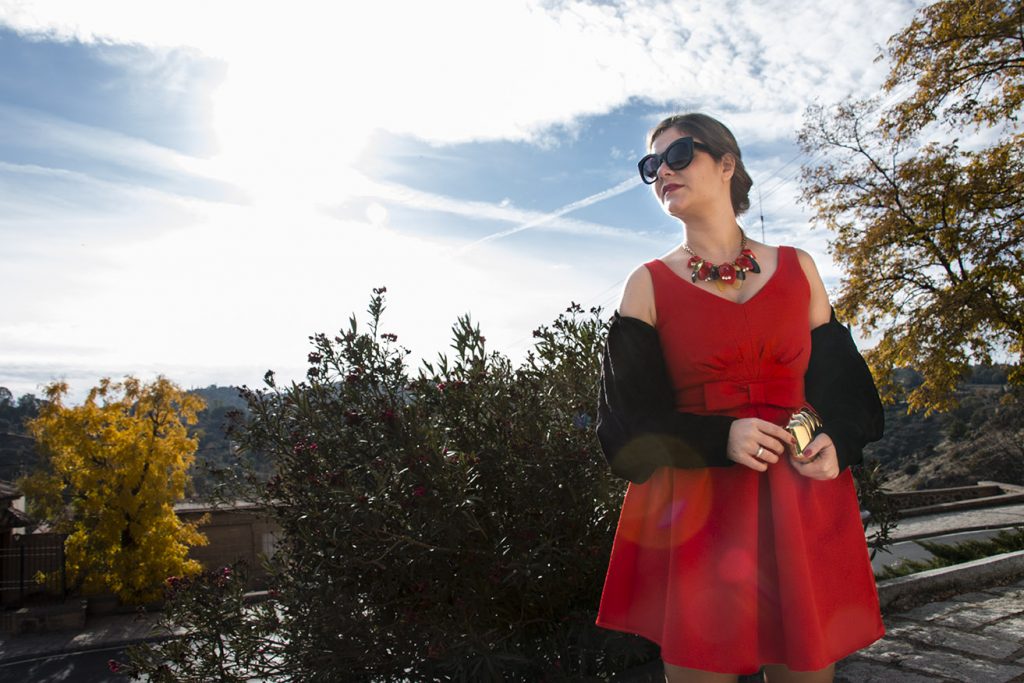 Look navideño, vestido rojo